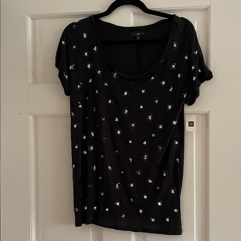 GAP Black Tee with Silver/Black Sequins